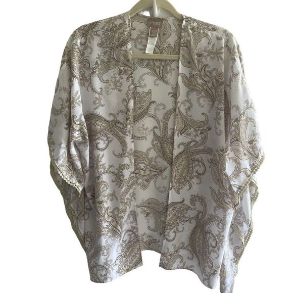 Chico’s Paisley Kimono Cardigan Women’s Small Medium White Tan Brown Lightweight - Picture 1 of 4
